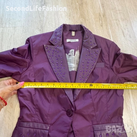 Дамско сако R.Rodhschild, елегантно, от кожа и полиестер, размер 38, UK 12, лилаво, снимка 3 - Сака - 52262234