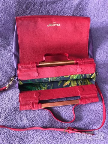 Дамска чанта корал червена и лилаво ретро стил дълга дръжка , снимка 13 - Чанти - 40397251