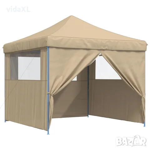 vidaXL Сгъваема парти шатра pop-up с 4 странични стени бежова, снимка 7 - Къмпинг мебели - 56147422