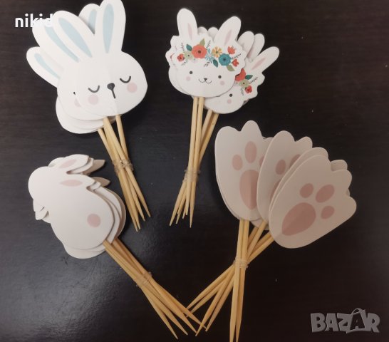 24 бр Великденски заек зайче лапа картонени топери за мъфини кексчета декор украса парти