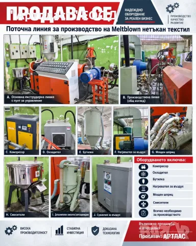 ПОТОЧНА ЛИНИЯ ЗА ПРОИЗВОДСТВО НА НЕТЪКАН ТЕКСТИЛ (MELTBLOWN)