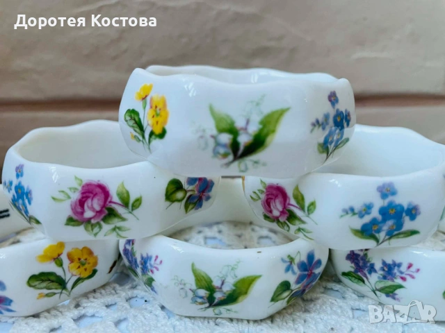 Красиви пръстени от костен порцелан от Англия с цветя, снимка 2 - Антикварни и старинни предмети - 53895635