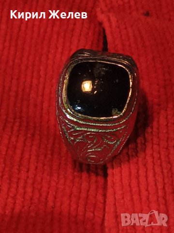 СТАРИНЕН БРОНЗОВ ПОСРЕБРЕН МАСИВЕН ПРЪСТЕН с ЧЕРЕН ОНИКС РЪЧНА ИЗРАБОТКА 22227, снимка 4 - Антикварни и старинни предмети - 33127081