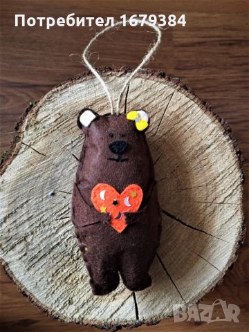 Коледна декорация / Коледни играчки за елха от филц ръчна изработка мече , снимка 4 - Декорация за дома - 34909950