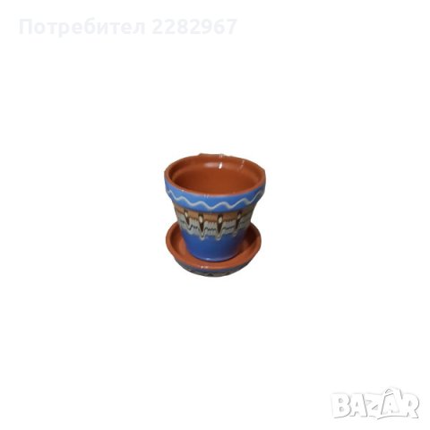 НОВА!!! Саксия с подложка м. 205 - 12 см - синя, троянска шарка