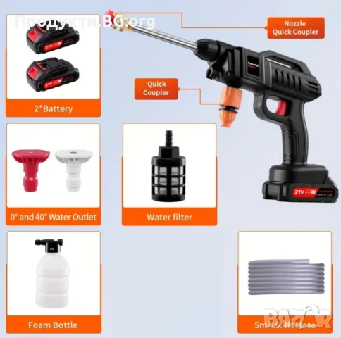 Безкабелна 21V водоструйка с външен филтър, 2 батерии и 5 режима на пръскане, снимка 2 - Аксесоари и консумативи - 50750253