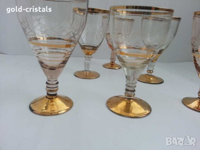 Ретро стъклени чаши с позлата гравирани , снимка 3 - Антикварни и старинни предмети - 29996600