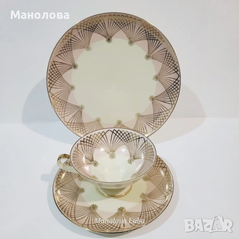 Троен комплект, порцеланова чаша за чай Alka Kunst Bavaria. , снимка 4 - Други ценни предмети - 54011880
