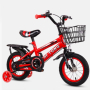 Детски велосипед с кош, помощни колела и два вида спирачки / Цвят: Червен / Инчове: 14, снимка 1 - Други - 44657464