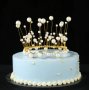 Метален златист обръч корона с перлени перли топер украса декор за торта, снимка 4