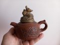 Много Рядък Стар Глинен Китайски Съд Yixing  с Бронзов Капак, снимка 8