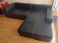 Кожен, ъглов разтегателен диван с лежанка и ракла, снимка 3