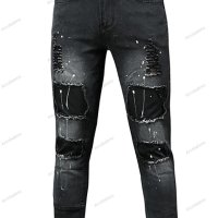 Мъжки модни тесни дънки със средна талия - 023, снимка 4 - Дънки - 39964678