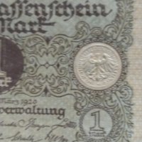 Рядка банкнота една марка 1920 година Германия с червен печат за колекция - 18840, снимка 2 - Нумизматика и бонистика - 31186597