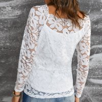 Дамска дантелена блуза в бяло с ефектно деколте, снимка 2 - Блузи с дълъг ръкав и пуловери - 42399570