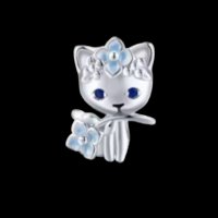 Outlet Sale Сребърен елемент "Kitty cat" с цвете,blue/нов, снимка 1 - Колиета, медальони, синджири - 44162315