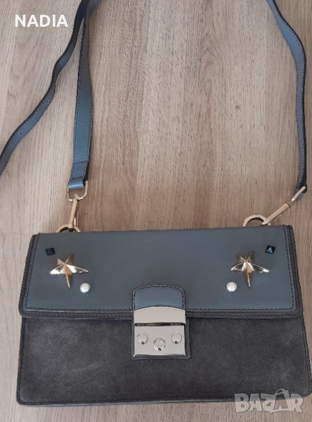 *Daris Дарис сива чанта велур и кожа, снимка 1
