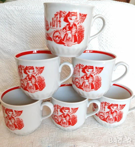 Комплект Шест Прекрасни Големи Руски Соц СССР Порцеланови Чаши 1980те , снимка 1