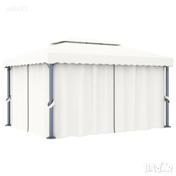 vidaXL Шатра със завеси, 4x3 м, кремавобяла, алуминий(SKU:3053375), снимка 1