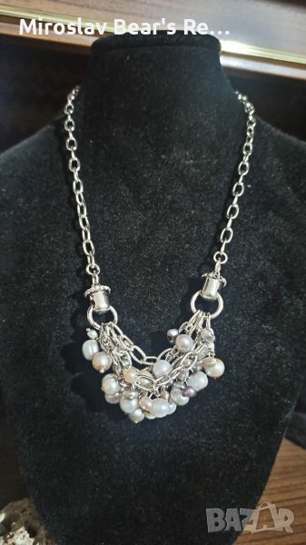 Масивно перлено , сребърно колие и циркони, снимка 1