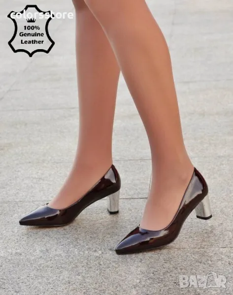 Обувки на ток - бордо ЕСТЕСТВЕН лак - 17265Z-1-3K, снимка 1