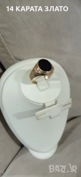 Златен пръстен,14 карата злато,пръстен с черен камък, снимка 1