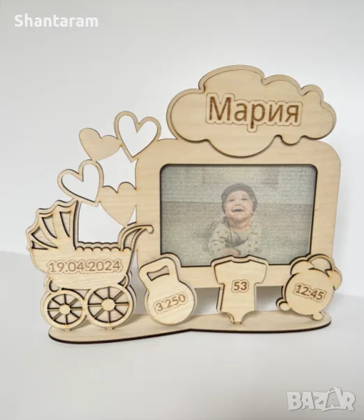 Персонализирана дървена визитка за бебе + Снимка принт върху дърво, снимка 1