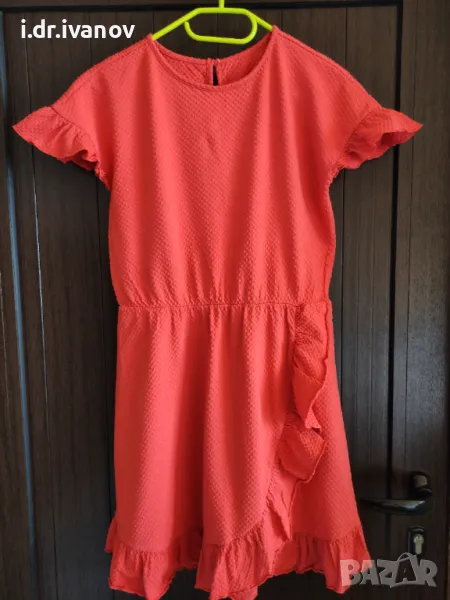 рокля с къдрички, цвят корал, снимка 1