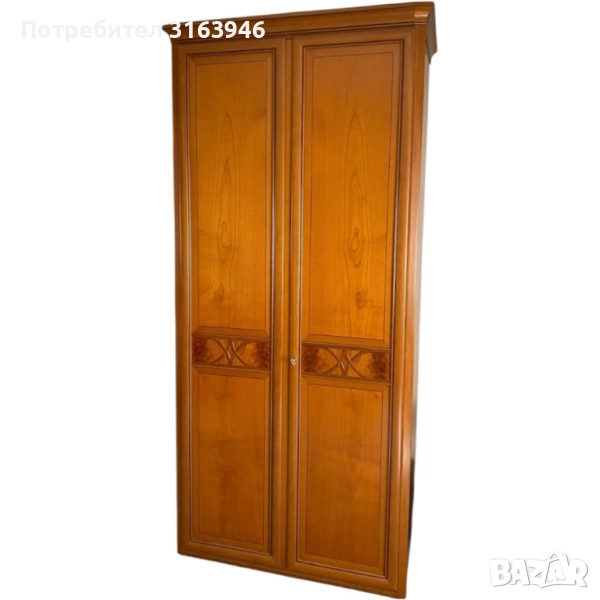 Класически двукрил гардероб от дърво с декоративна инкрустация, снимка 1