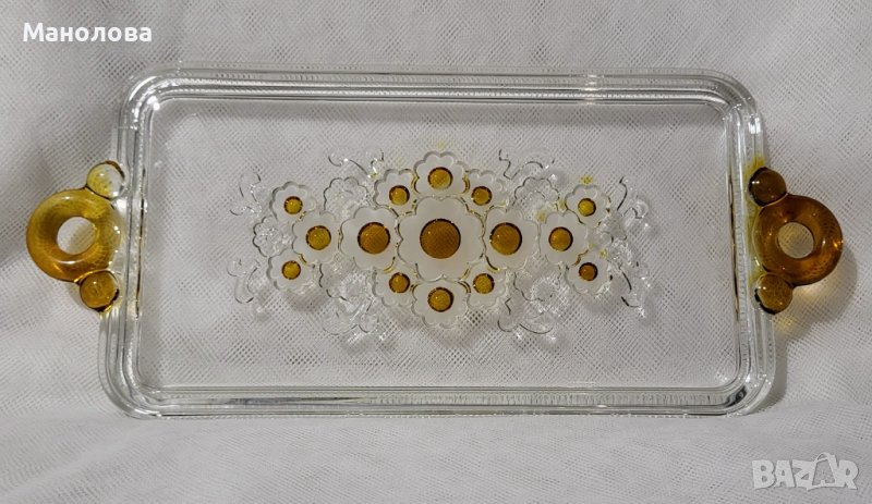 Поднос на Walther Glas, серия Campana от прозрачно кристално стъкло в комбинация с кехлибарен цвят., снимка 1