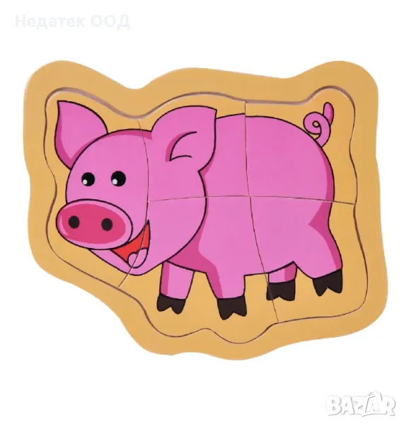 Дървен пъзел Прасенце, 5 бр., снимка 1