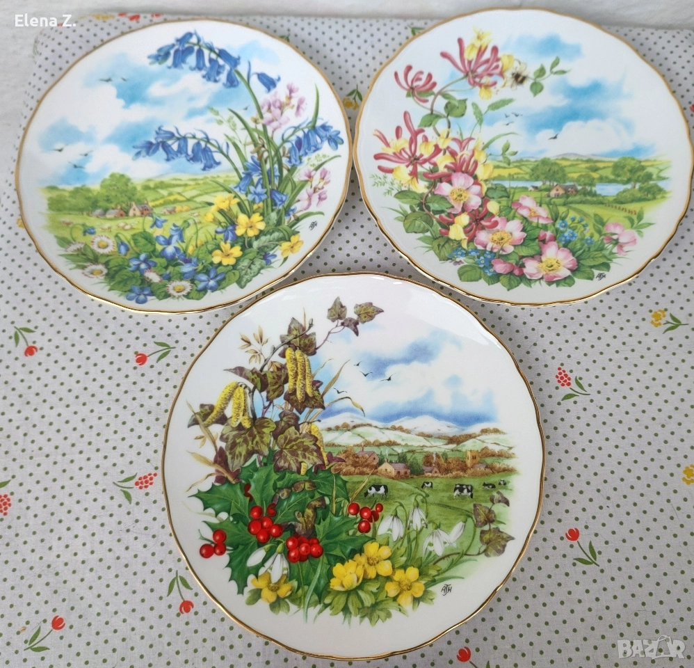 Три красиви декоративни чинии Royal Albert - As the seasons unfold, снимка 1