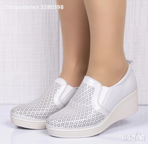 Дамски обувки с ластик без връзки на платформа модел: W962-3 white, снимка 1