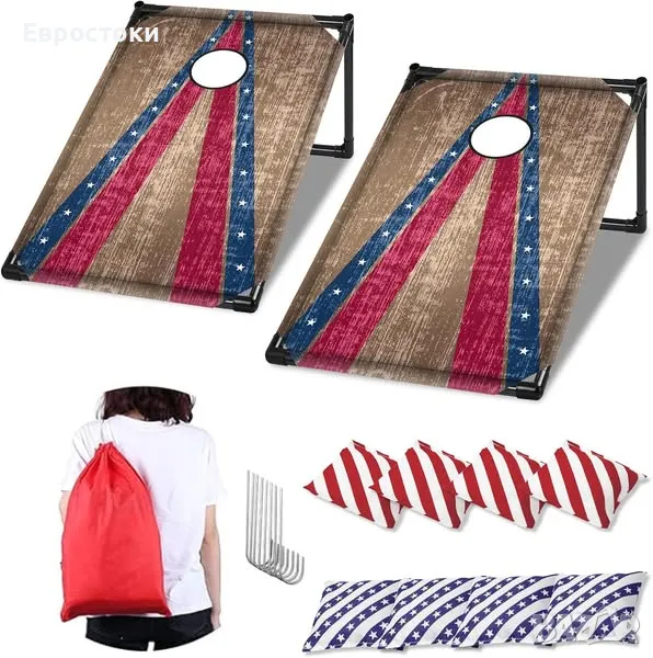 NZQXJXZ Преносим комплект за семейна игра Cornhole. Комплект Cornhole за възрастни и деца на закрито, снимка 1