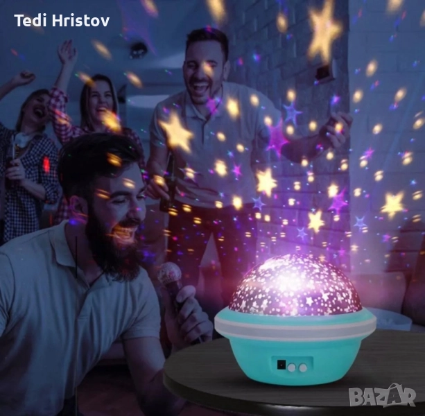 Цветна LED нощна лампа НЛО проектор със звездно небе, звезди и луна за детската стая и спокоен сън, снимка 1