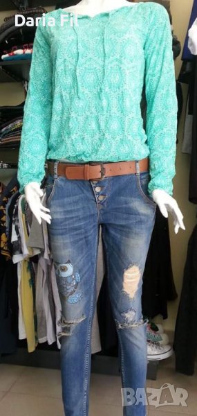 СТРАХОТНА риза/блуза с намачкан ефект в цвят мента, снимка 1