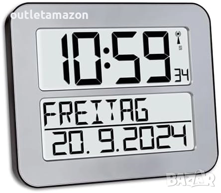 Дигитален стенен часовник с радиоуправление за възрастни с ден от седмицата и дата   , снимка 1