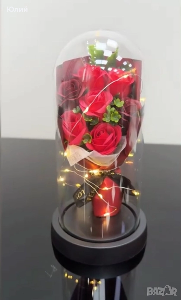 Вечен романтично осветен букет рози., снимка 1