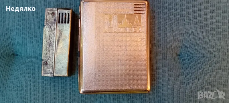Стара позлатена табакера със запалка Москва, снимка 1