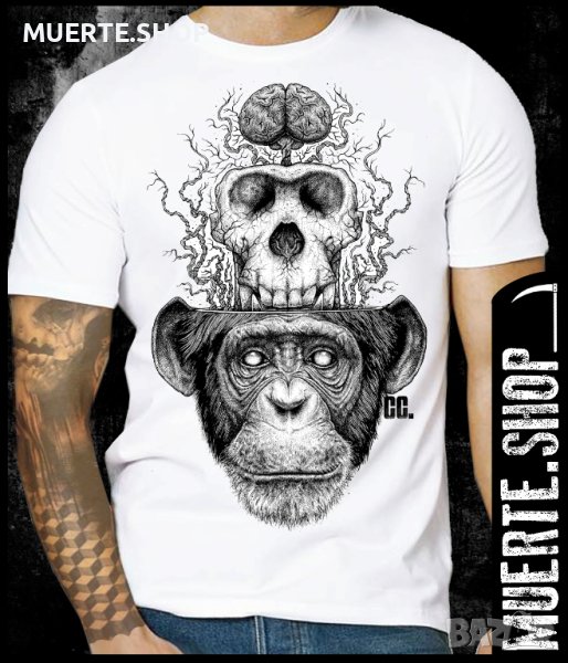 Тениска с щампа CHIMP AND SKULL, снимка 1