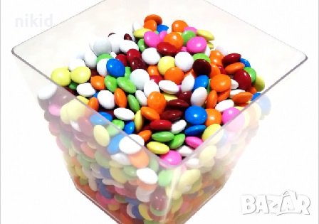 Захарни шоколадови дражета с млечен шоколад бонибон цветни бонбони копчета, снимка 1