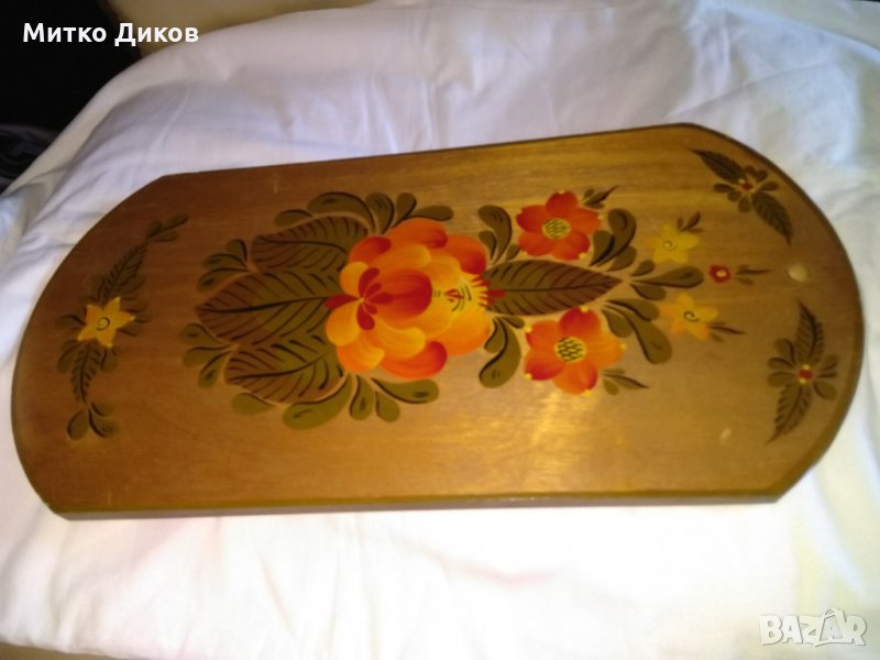 Руски дървен поднос от соца става и за стена 45х23см, снимка 1