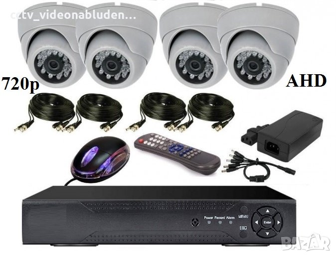 AHD Комплект AHD DVR + 4 AHD 3мр Sony CCD 720р камери + 4кабела - Видеонаблюдение, снимка 1