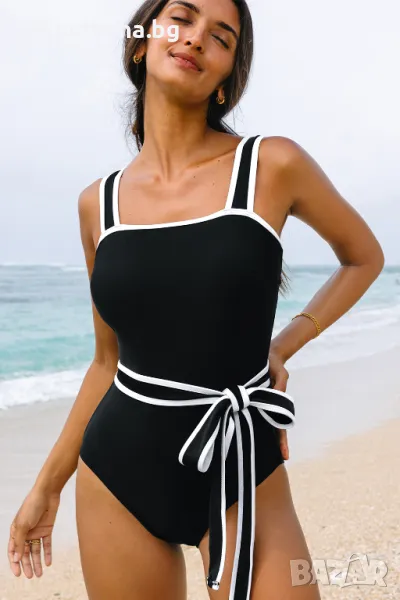 Дамски цял бански в черно и бяло, снимка 1