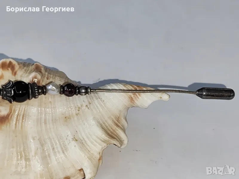 Стара турска сребърна брошка игла, снимка 1