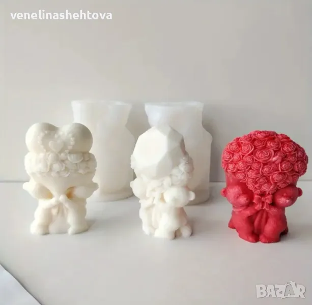 3 модела 3D мечета с букет рози или сърце Силиконов молд за свещи гипс сапун , снимка 1