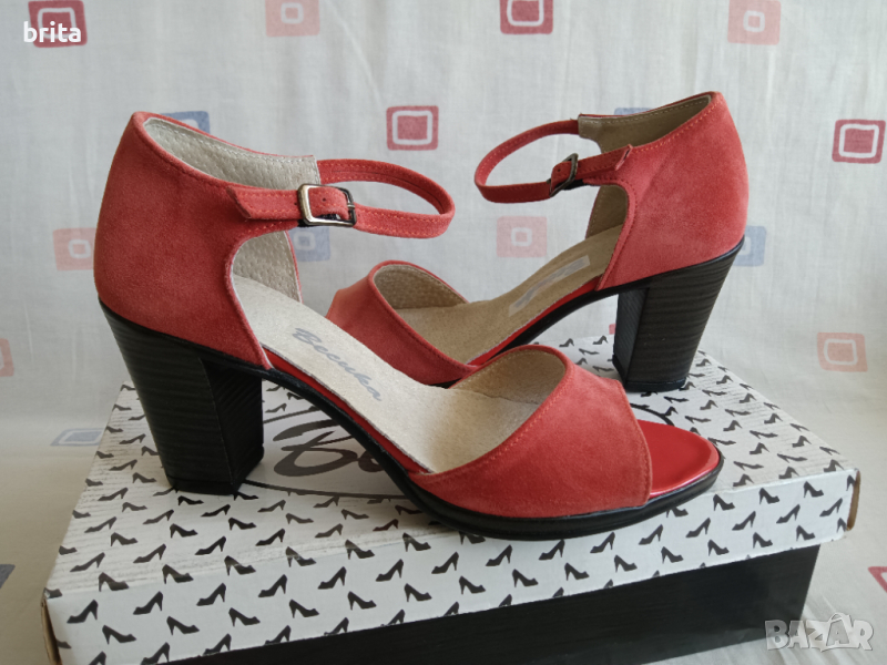 №37 Нови! Сандалки цвят Диня на ток, снимка 1