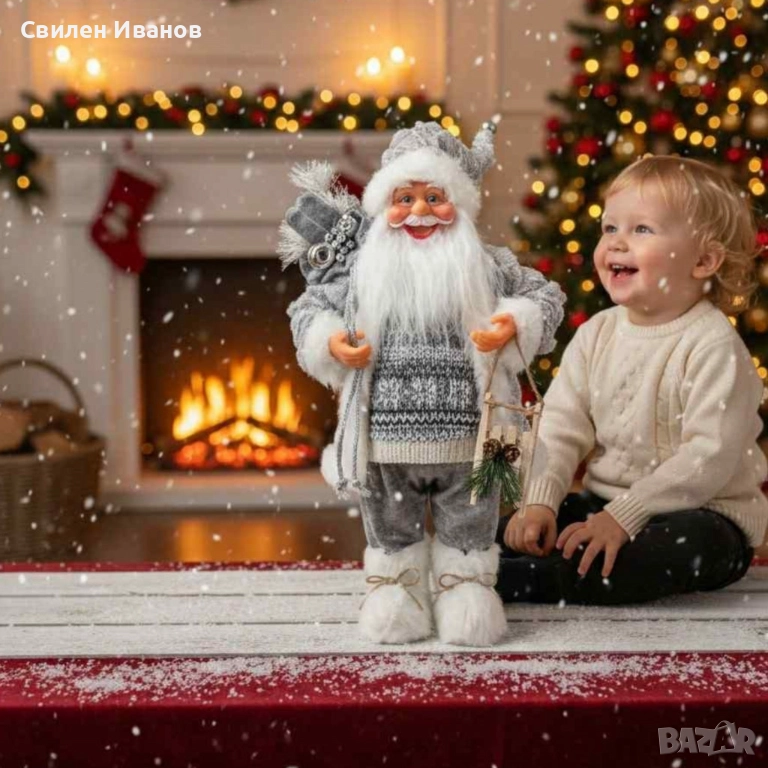 Декоративен Дядо Коледа в сиво – уют, топлина и празничен дух у дома (50 СМ, снимка 1