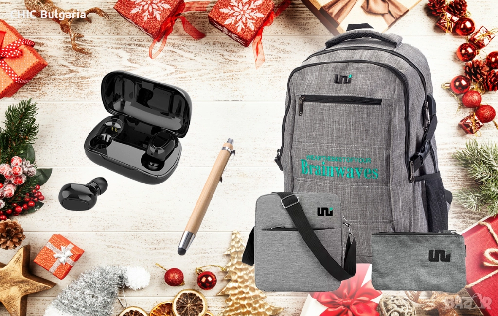 Раница с USB, слушалки L21 и бамбуков химикал + Подарък коледни лакомства, снимка 1