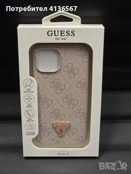 Защитен калъф Guess с метално лого PU, за iPhone13, розов, снимка 1